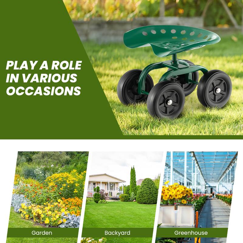 Costway Rolling Garden Cart Heavy Duty Workseat with 360° Swivel Seat - See Details