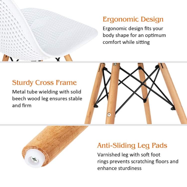 4 Pcs Modern Plastic Hollow Chair Set with Wood Leg - 22" x 18" x 32.5" (L x W x H)