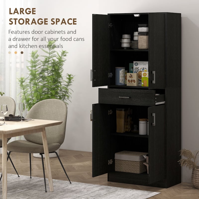 Kitchen Pantry Cabinet Buffet with Drawer and Adjustable Shelf, Tall Storage Cabinet with 2 Double Door Cupboards