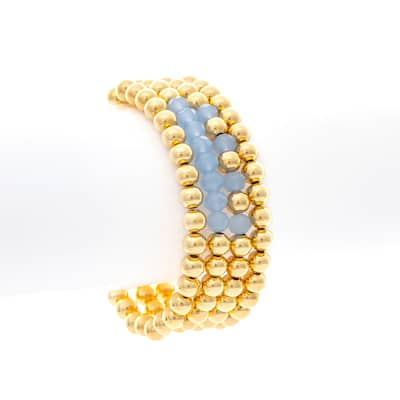 Polished Bead & Blue Stretch Bracelet Set
