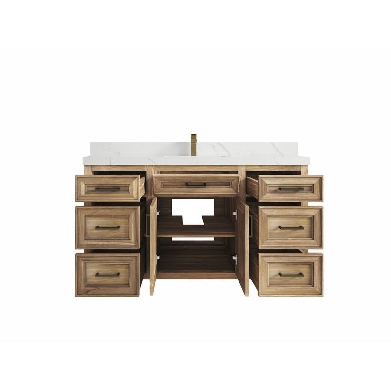 Willow Collections 60 in. W x 22 in. D Santa Monica Teak Single Sink Bathroom Vanity with Countertop