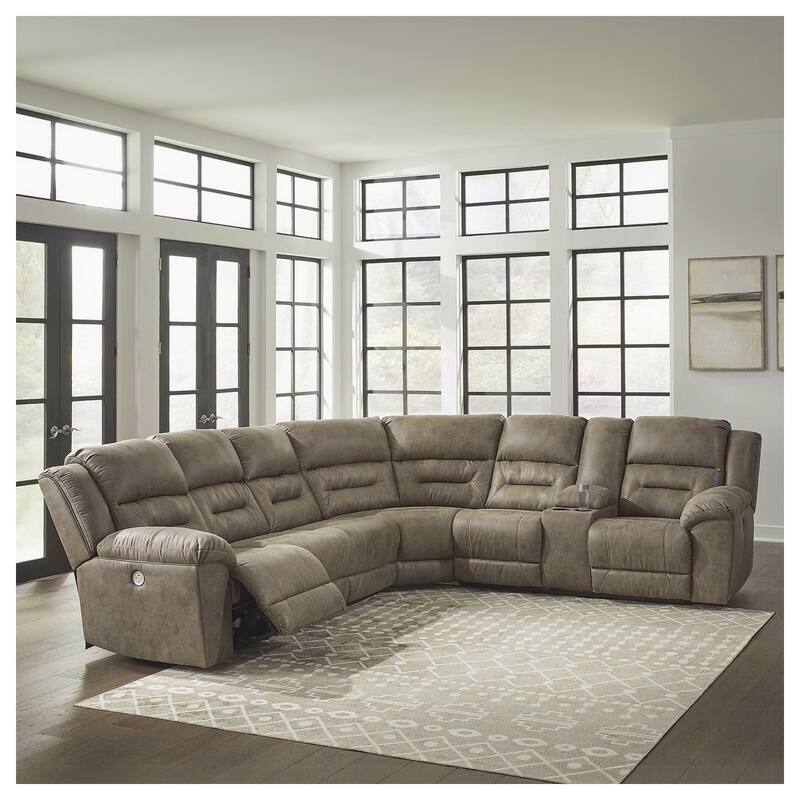 Signature Design by Ashley Ravenel Brown 4-Piece Power Reclining Sectional - 129"W x 93"D x 43"H - Right Facing