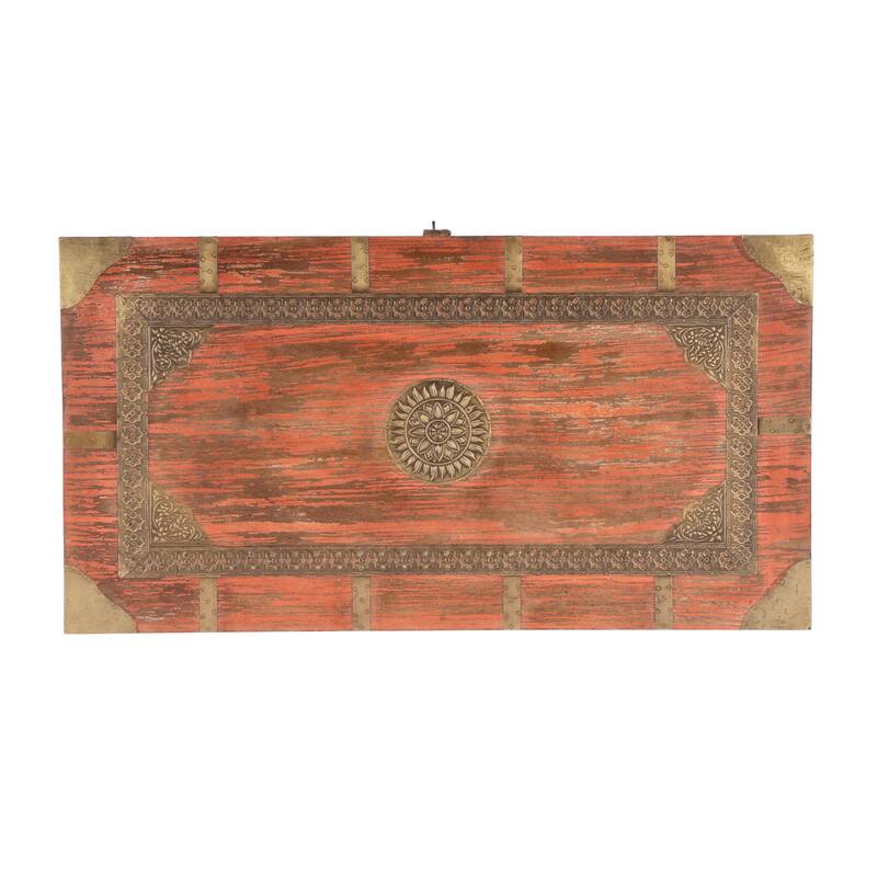 Nador Hand-Painted Brass Inlay Storage Trunk Coffee Table