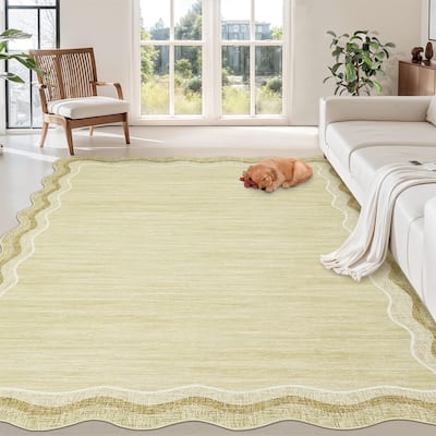 Washable Rugs for Living Room Scalloped Rug Modern Non Slip Non Shedding Carpet for Bedroom