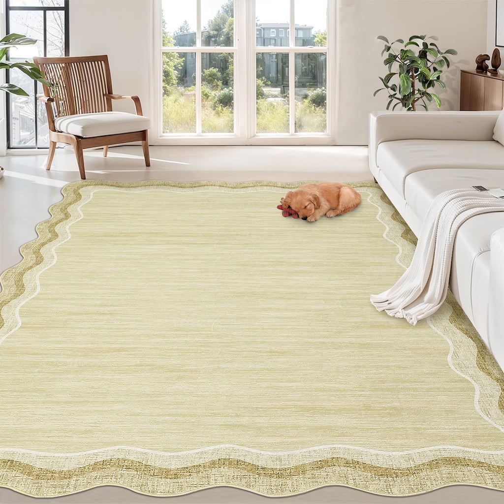 Washable Rugs for Living Room Scalloped Rug Modern Non Slip Non Shedding Carpet for Bedroom