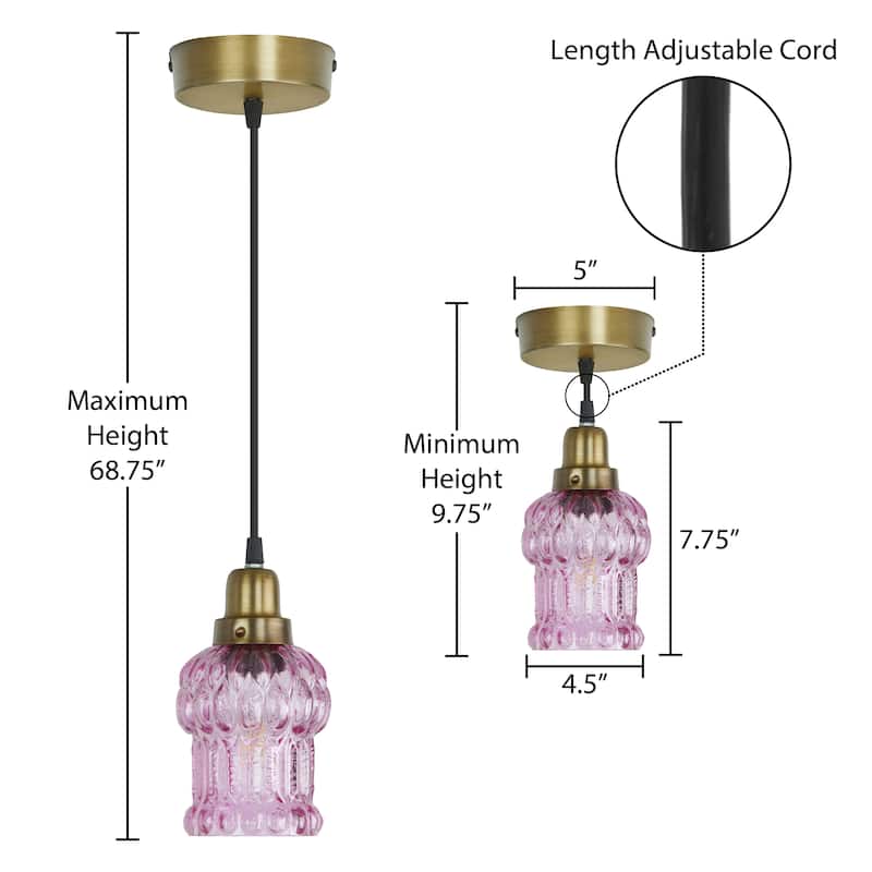 Baptiste River of Goods Purple/Yellow/Green and Gold Glass and Metal 4.5-Inch Pendant Light with Adjustable Hanging Cord