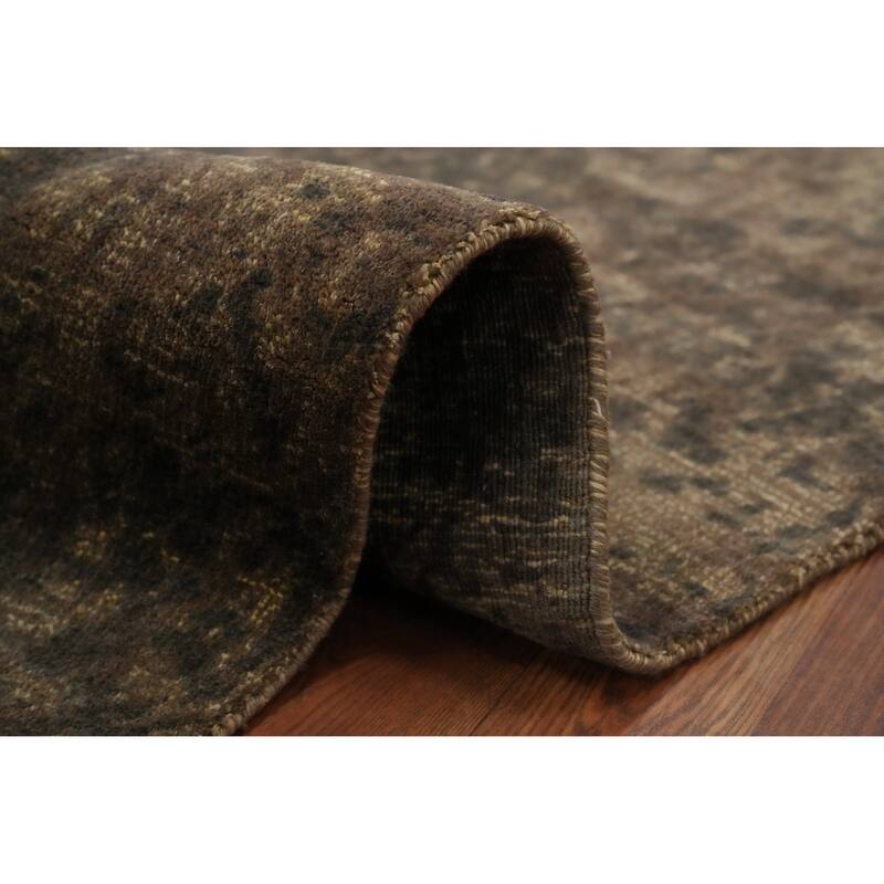 Hand Knotted Oriental Viscose Silk Carpet Modern Abstract Brown Abstract Area Rug - 6' 7'' X 4' 9''