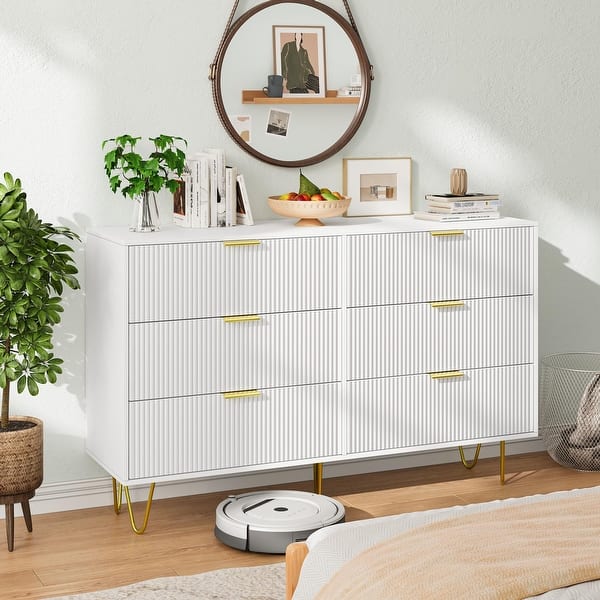 Modern white 6 Drawers for Bedroom,Big Size Wide Chest of Drawers with Gold Handles, Wood Double Dresser Storage Cabinet - Bed Bath & Beyond - 42333527 Modern white 6 Drawers for Bedroom,Big Size Wide Chest of Drawers with Gold Handles, Wood Double Dresser Storage Cabinet - Bed Bath & Beyond - 42333527
