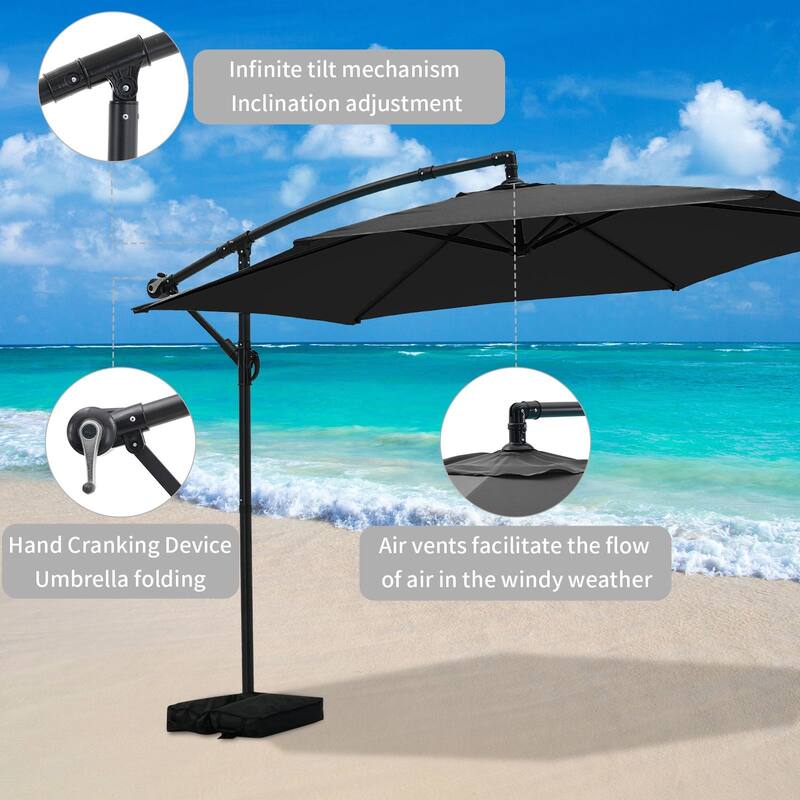 Autlaycil 10ft Offset Hanging Market Patio Umbrella with Base