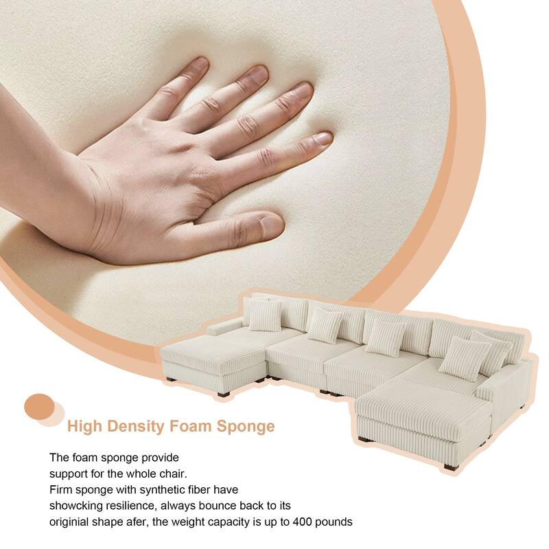 Modular Cotton Flannel Plush Sectional Sofa with Ottomans