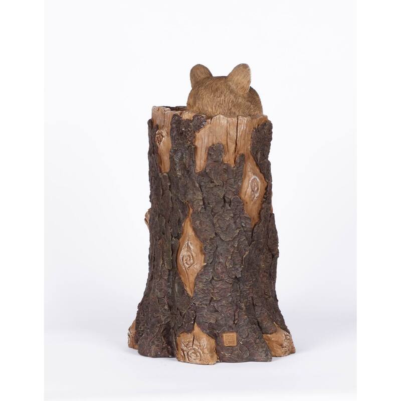 17" Brown Black Three Raccoons a Tree Trunk Welcome Sign Garden Statue