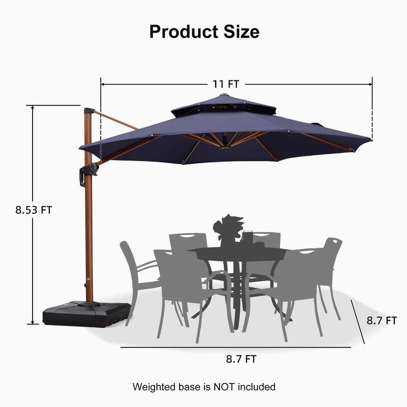 PURPLE LEAF 11ft Round Wood Pattern Patio Cantilever Umbrella