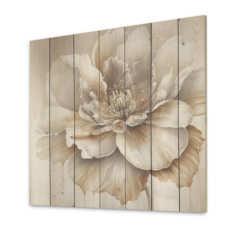 Designart 'Blooming Beige Floral Design II' Floral Wood Wall Art - Natural Pine Wood