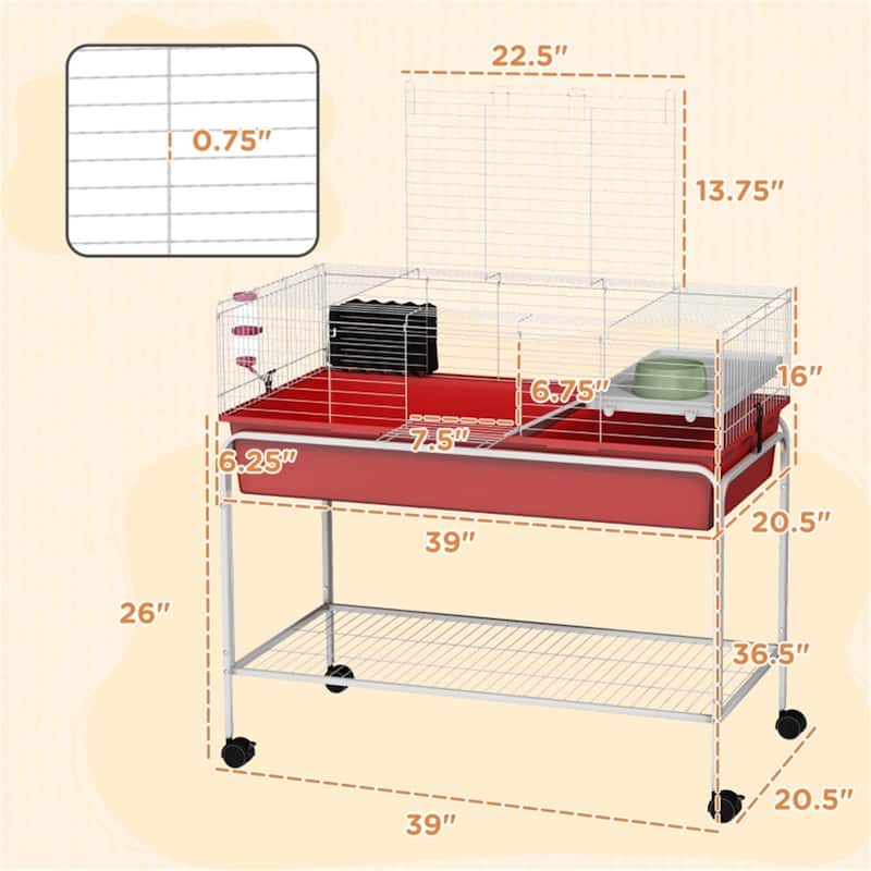 Red-White Small Playpen Cage with Two Doors and Shelf Storage - 39" L x 20.5" W x 36.5" H
