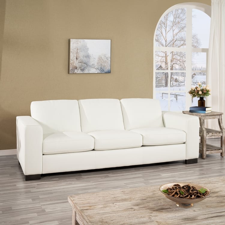 Oversized Genuine Leather Sofa - Ultimate Comfort Mid-Century Living Room Sofa Modern Couch with Sturdy Block Legs
