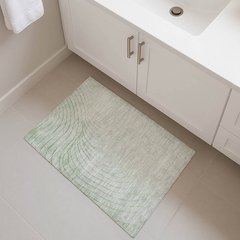 Premium Washable Super Soft Modern Wave Mayfield Rug - Aloe - 1'8" x 2'6"