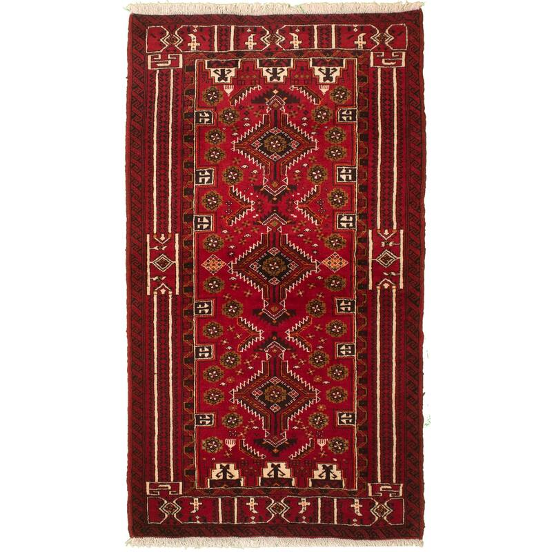 Hand-knotted Authentic Turkish Red Wool Rug - 3'11" x 7'1"/3'11 x 7'1