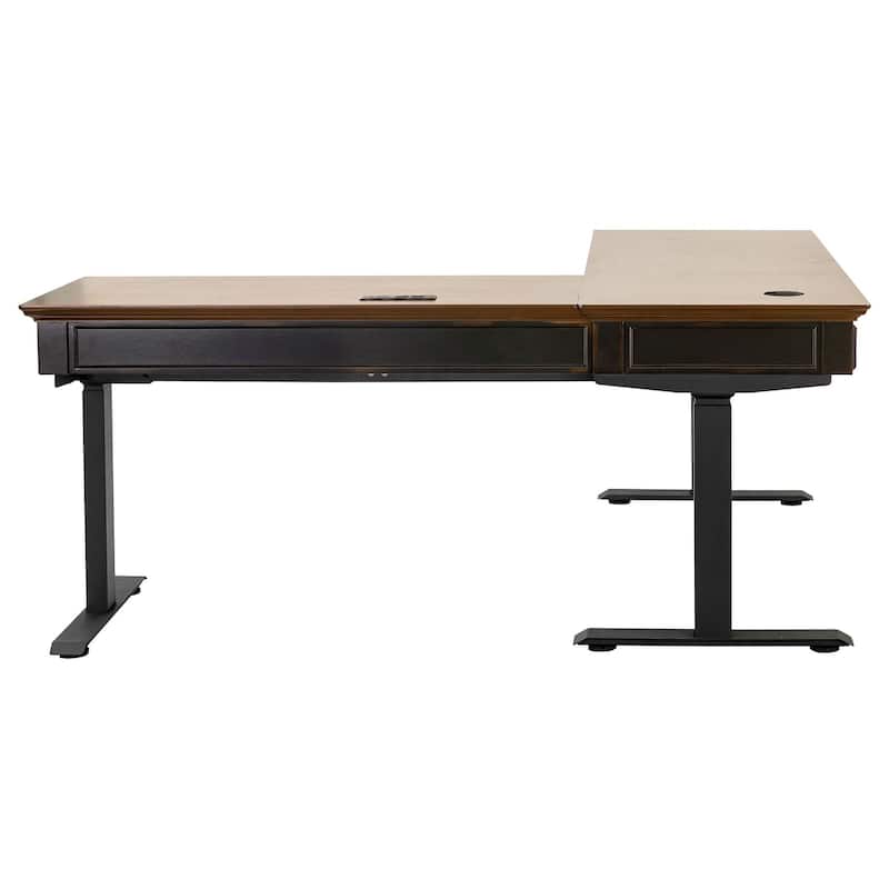 Hartford Electric Sit/Stand L-Desk and Return, Height Adjustable Table, Wood Adjustable Office Corner Desk and Return, Black