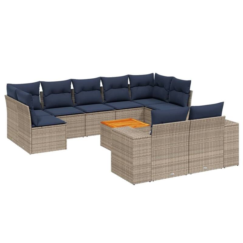 vidaXL 10 Piece Patio Sofa Set with Cushions Gray Poly Rattan