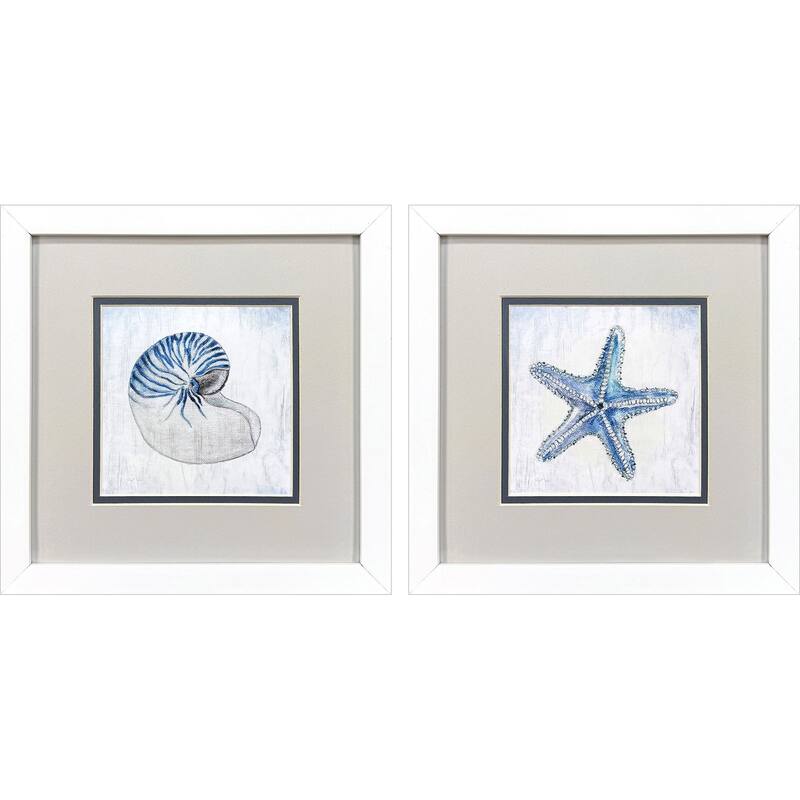 HomeRoots Set Of Two Azure Shell White Framed Wall Art
