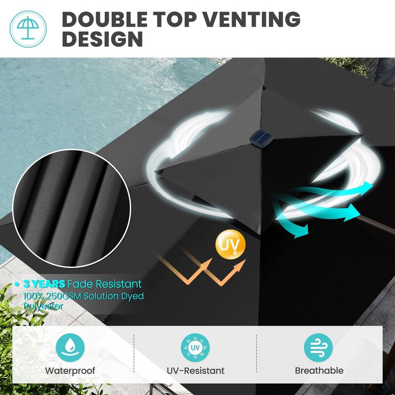 9 x 11 FT Outdoor LED Lighted Patio Cantilever Umbrella with 4-Piece Fillable Weighted Base