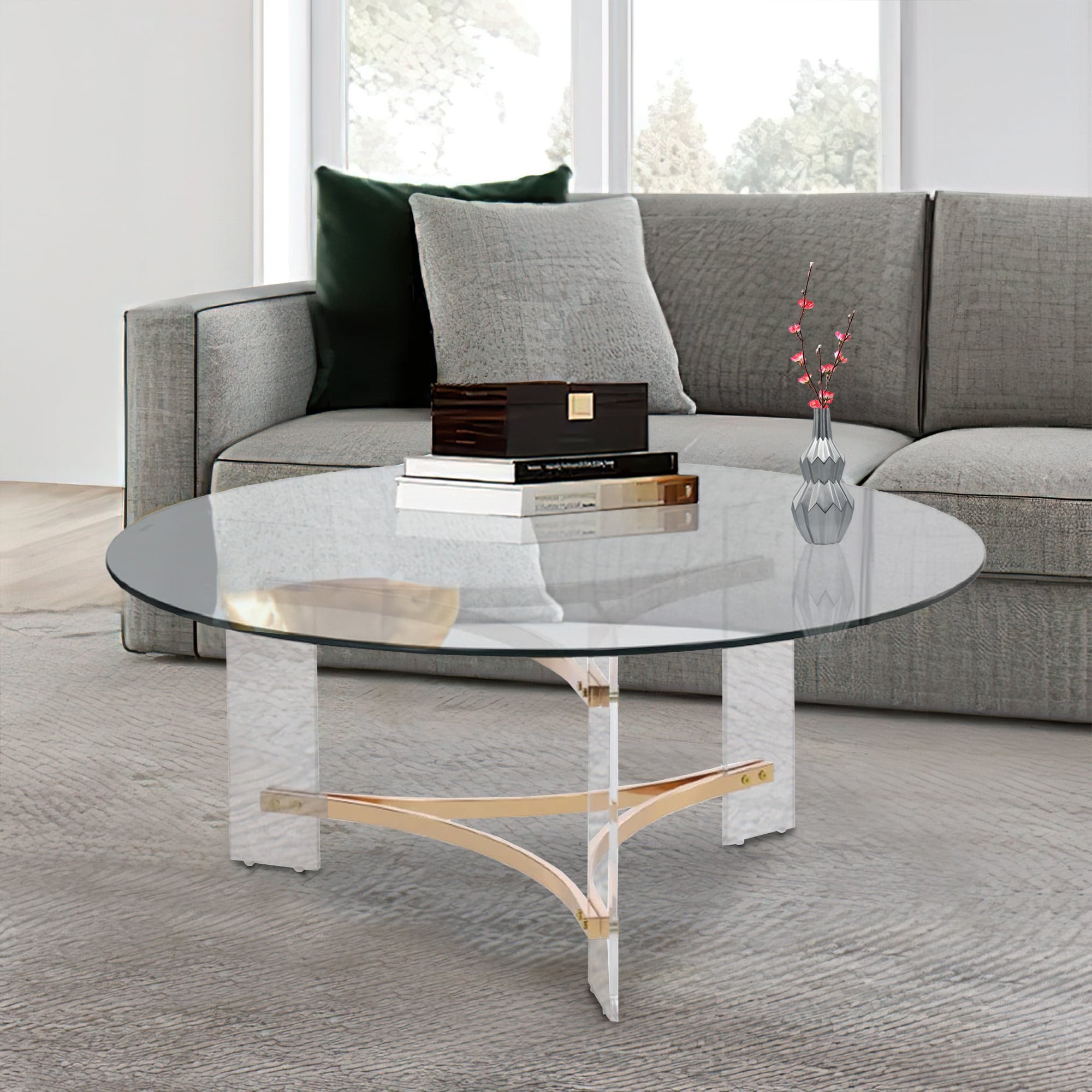 Glass coffee table with cheap acrylic legs