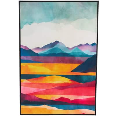 Canvas Abstract Mountains and Lake View Living Room Framed Wall Art with Black Frame - Multi Colored - Roche River Decor
