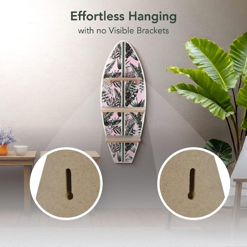American Art Decor Surfboard Wall Shelf Coastal Beach Themed Decorative Wall Art Storage for Home or Office