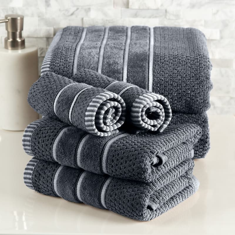 6-Piece Towel Set - Combed Cotton Rice Weave Bathroom Accessories by Windsor Home