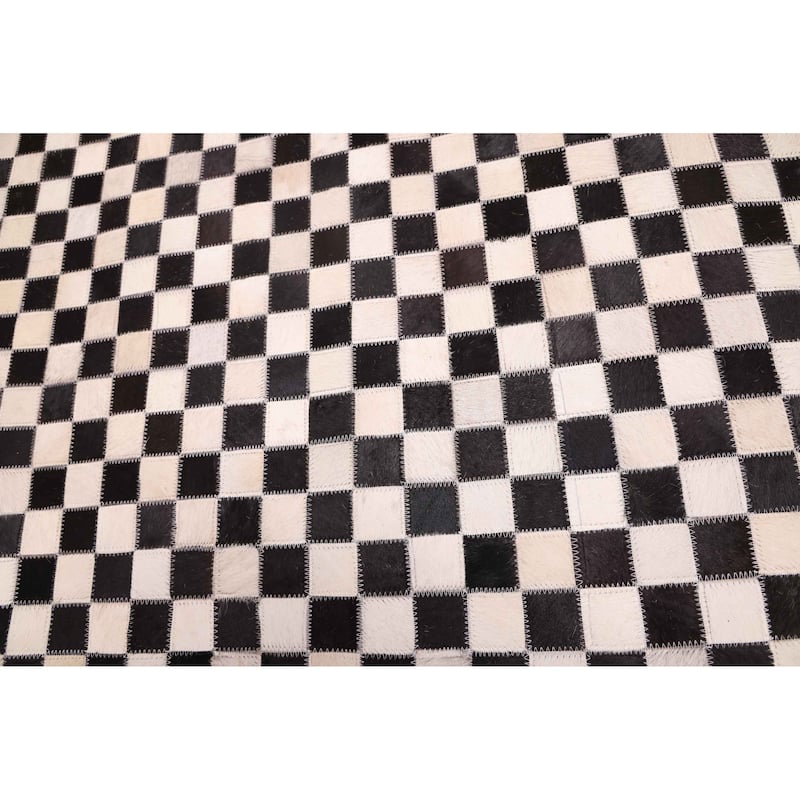 ECARPETGALLERY Handmade Cowhide Patchwork Black, Cream Leather Rug - 8'1 x 10'0