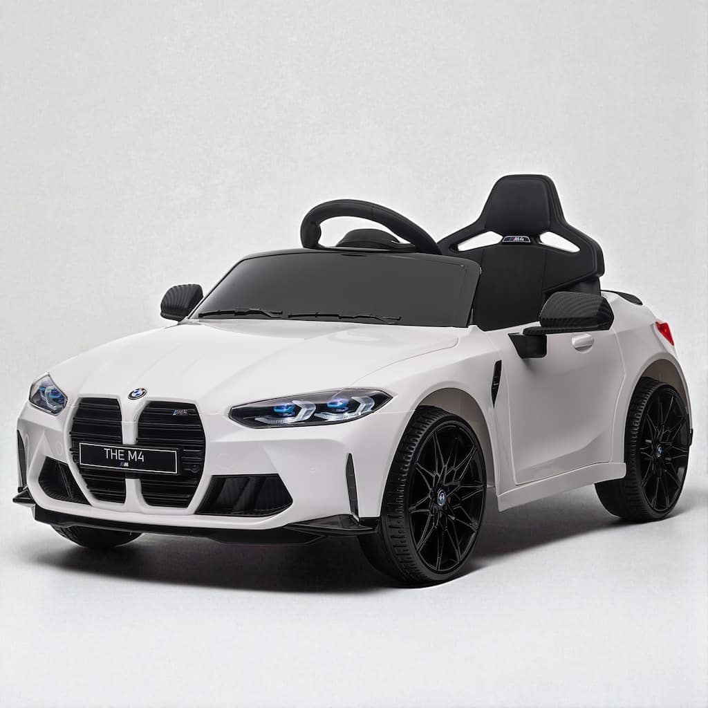 BMW M4 12V Kids Ride-On Car with Parents Remote Control, Three Speeds, Bluetooth, MP3, LED Lights for Ages 3-8