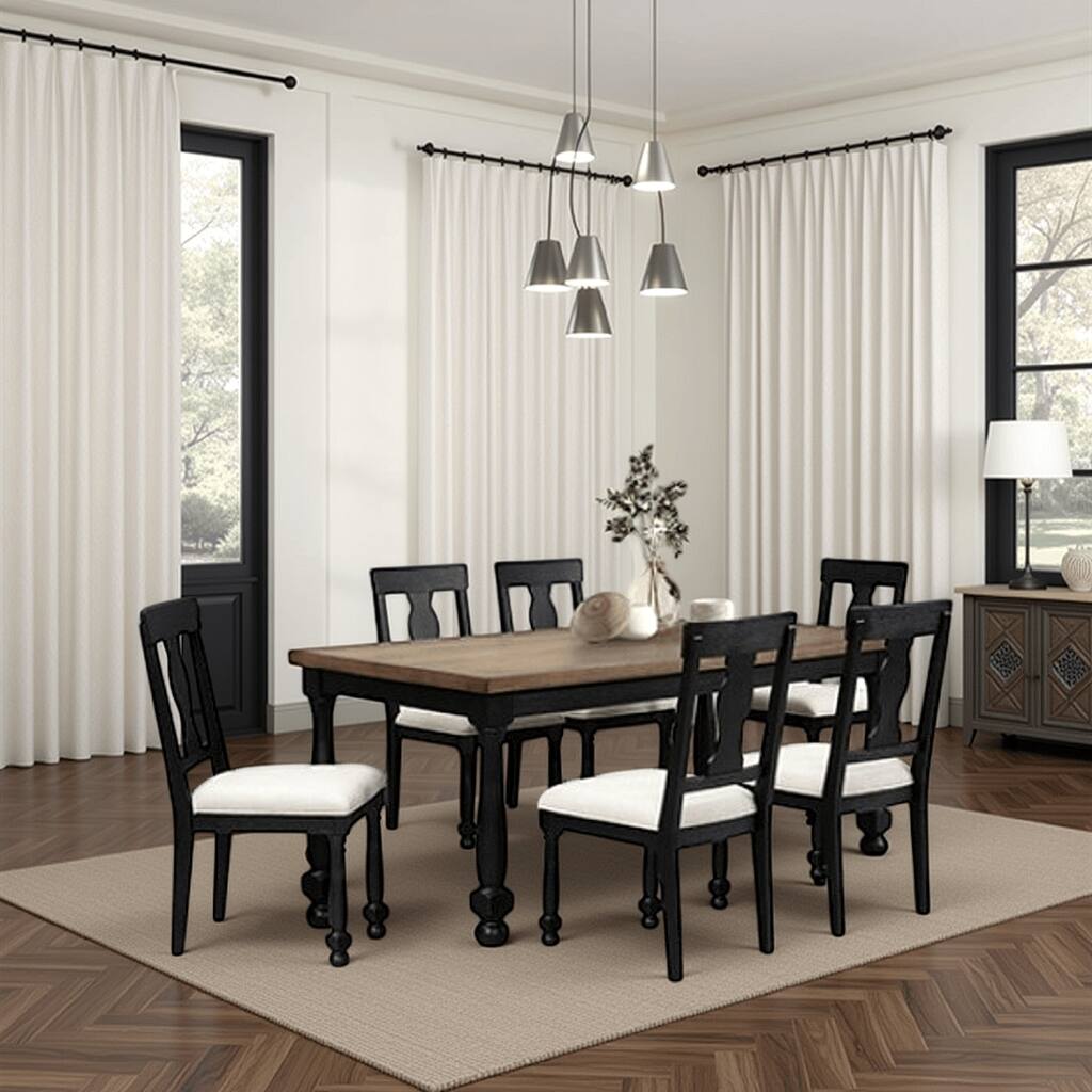 Ginie Dining Table, Farmhouse Legs, Rectangular Oak Black Wood 78 Inch