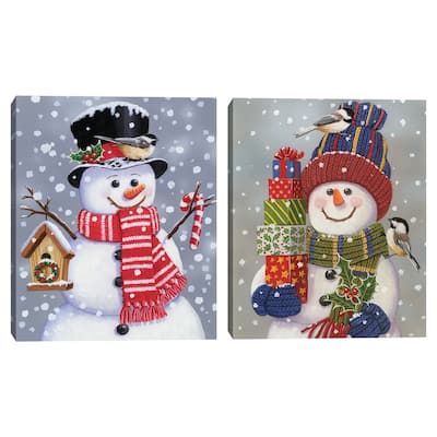 Snowman With Presents, Snowman with Tophat by William Vanderdasson Canvas Art Print Set