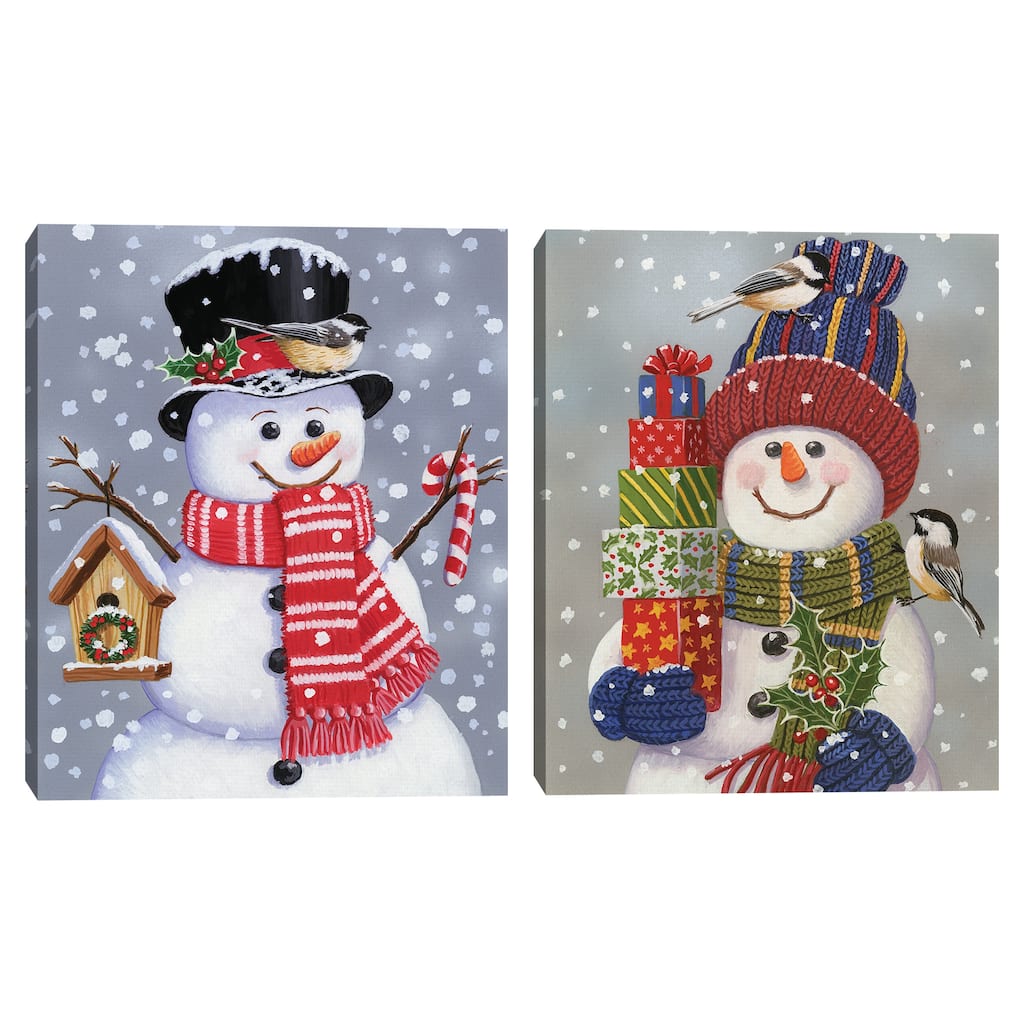 Snowman With Presents, Snowman with Tophat by William Vanderdasson Canvas Art Print Set