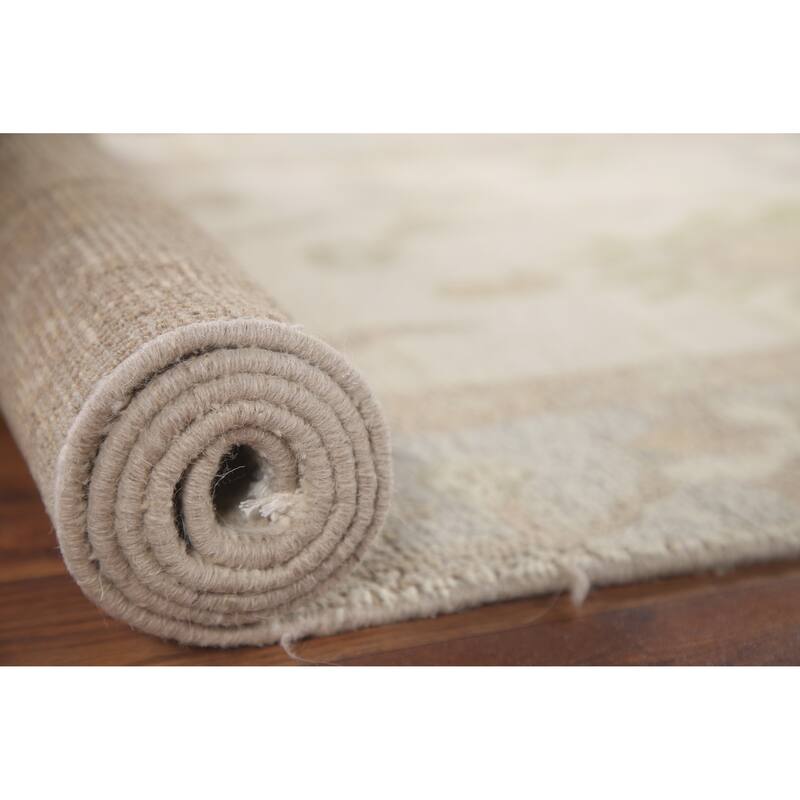 Hand Knotted Oriental 100% Wool Carpet Transitional All-Over Beige & Ivories Oushak Runner Rug - 11' 7'' X 2' 7''