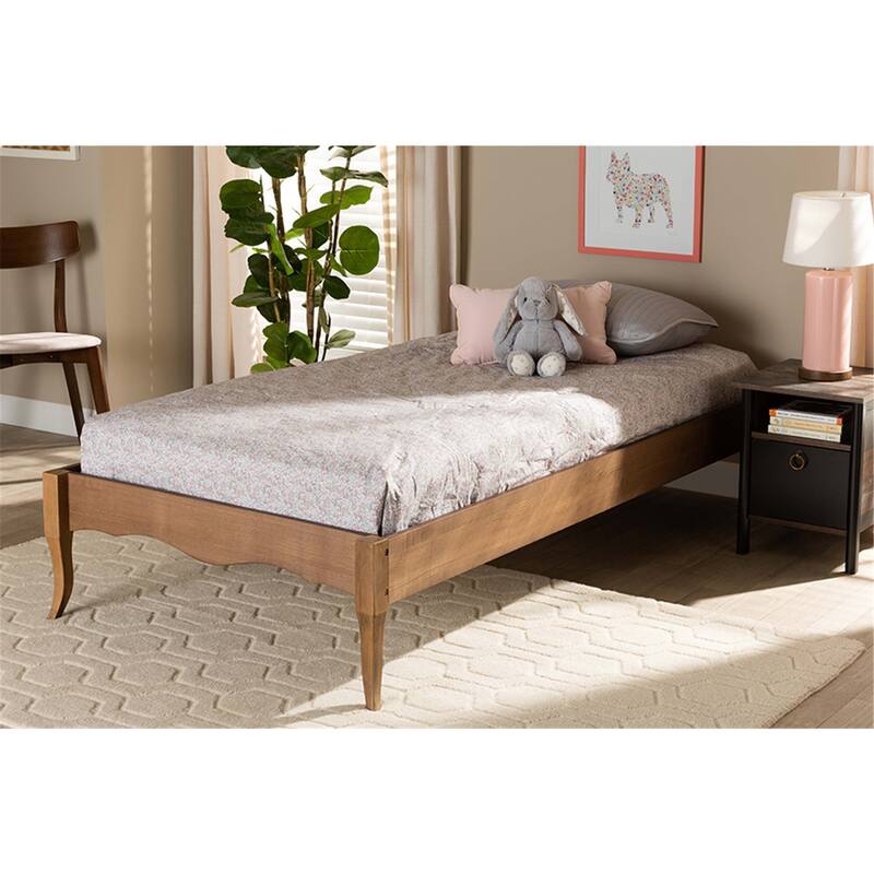 Twin Size Bed Frame Wood Platform Bed Ash Walnut Finish Saber Legs Modern Bedroom Furniture
