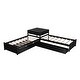 preview thumbnail 9 of 11, L-Shaped Twin Platform Beds with Trundle & Table, Versatile 3 Wood Corner Bedframe in 1