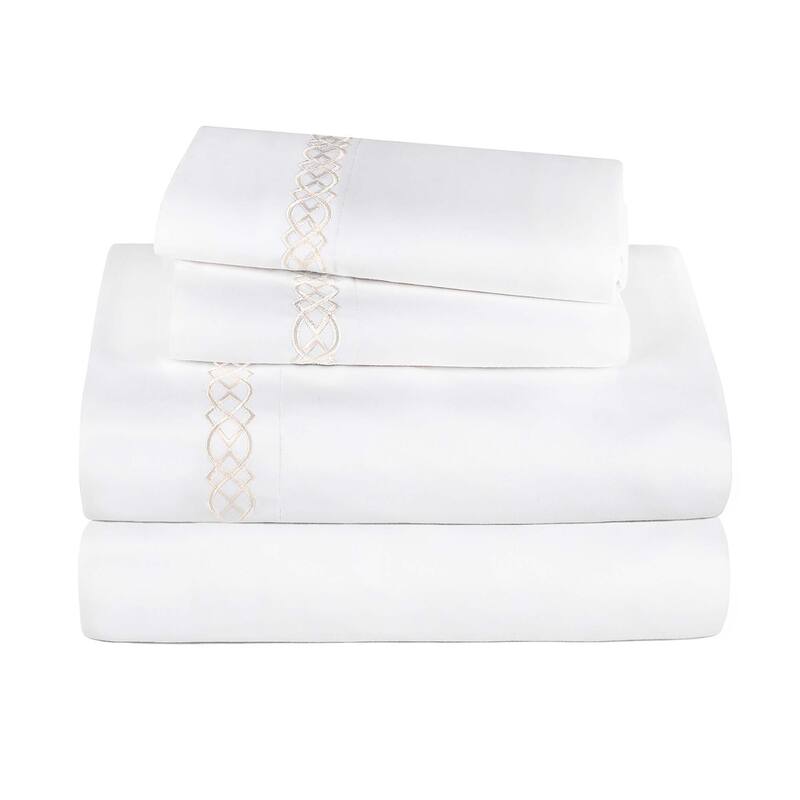 Superior Egyptian Cotton Embroidered Scroll 4 Piece Sheet Set