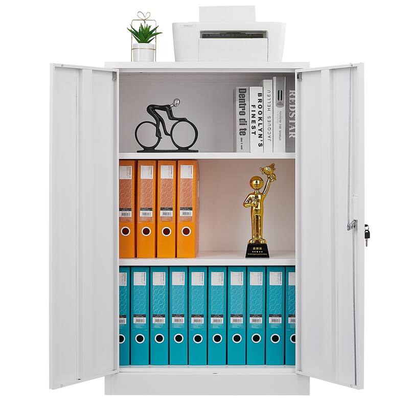 Anmytek White Metal Folding Storage Cabinet with Lock and Adjustable Shelves for Home Office Garage