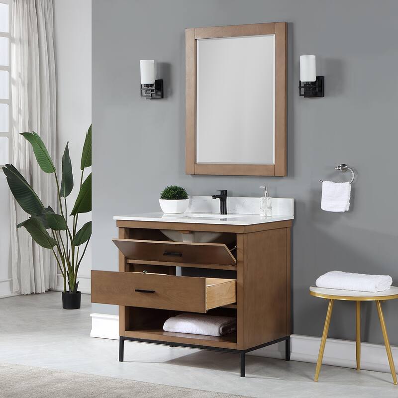 Altair Kesia Bathroom Vanity with Composite Stone Countertop with Mirror