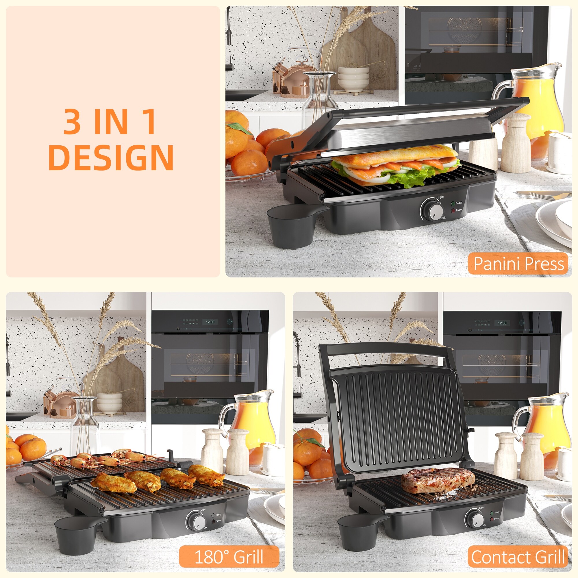 4 Slice Panini Press Grill Sandwich Maker with Non Stick Double Plates 13.75 L x 12.75 W x 4.75 H