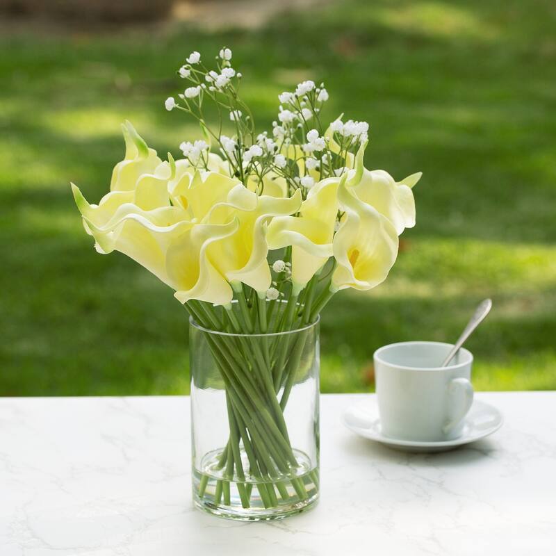 Enova Home 18 Mixed Artificial Real Touch Lily Flower Arrangement in Clear Glass Vase with Faux Water for Home Wedding