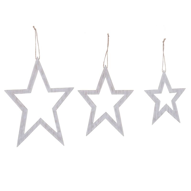 Transpac MDF Hanging Distressed White Star Décor set of 3 Christmas Home Decorations