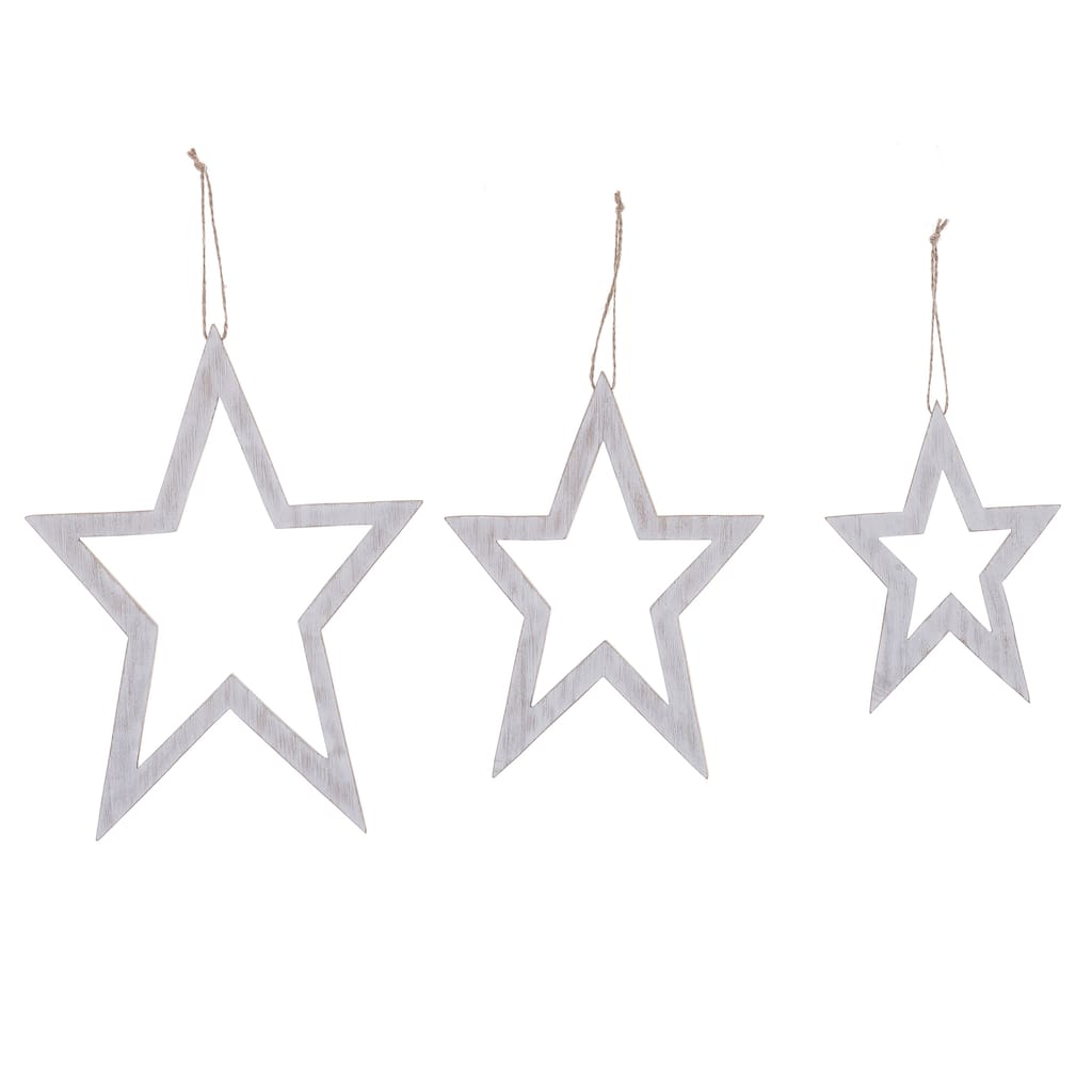 Transpac MDF Hanging Distressed sed White Star Decor Home Decorations Set of 3 Christmas