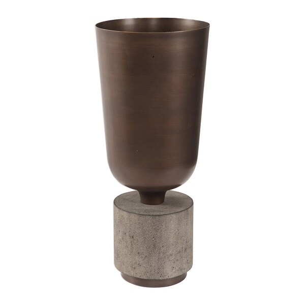 19" Alijah Bronze Metal Vase on Dark Concrete Cylinder Base - N/A