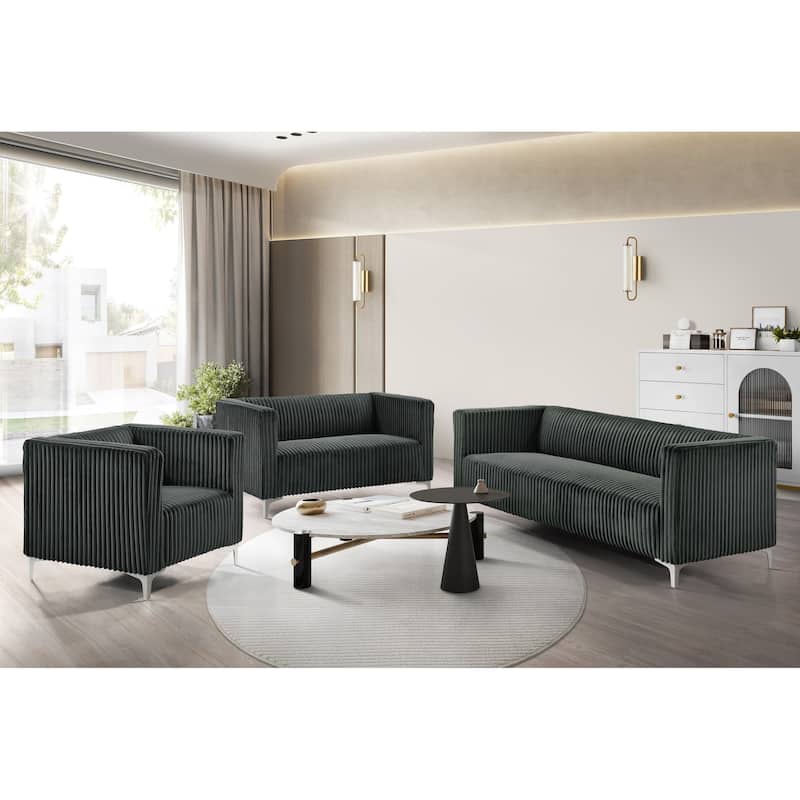 Clayfell Gavin Velvet Square Arm Living Room Set - Sofa - Grey
