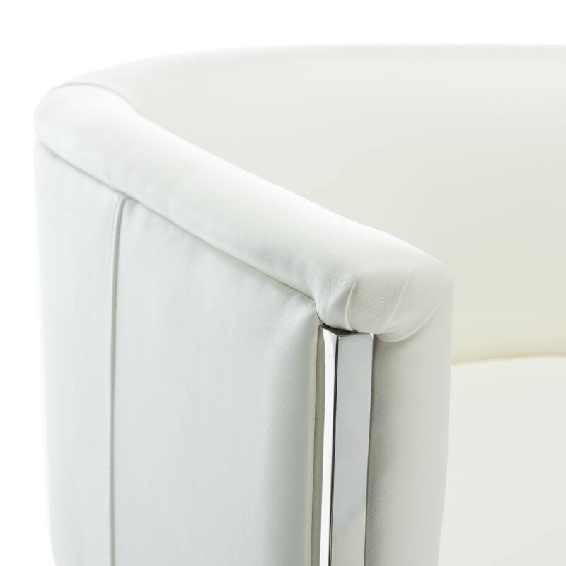 SAFAVIEH Couture Tonda Glam White Leather Commercial Grade 39 Inch Bar Stool - 24.6" W x 23.6" L x 39.2" H - 25Wx24Dx39H
