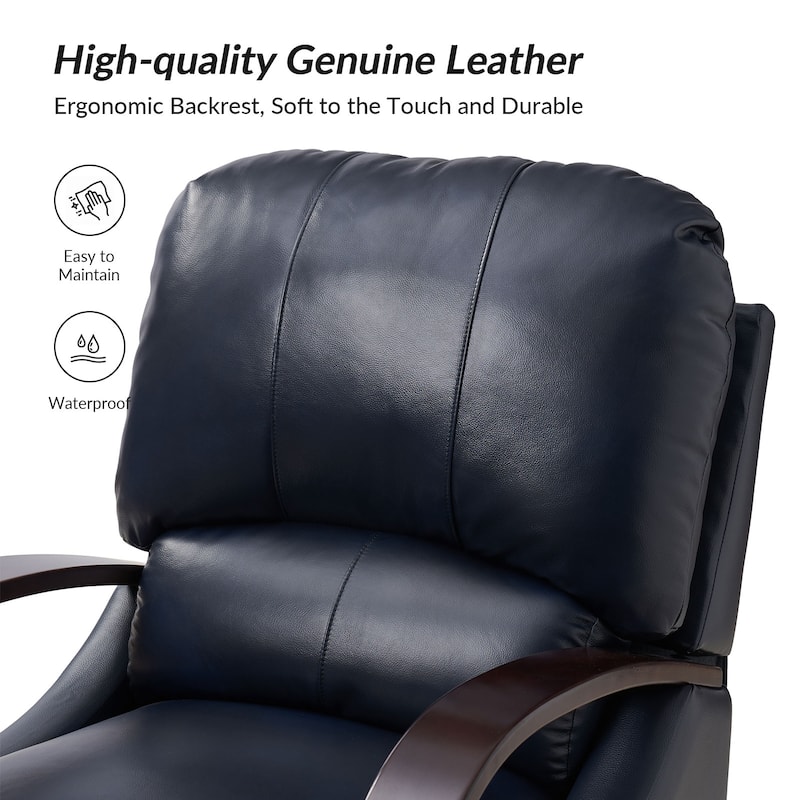 Alex Mid-century Modern Cigar Genuine Leather Manual Recliner with Wooden Curved Arms, Set of 2