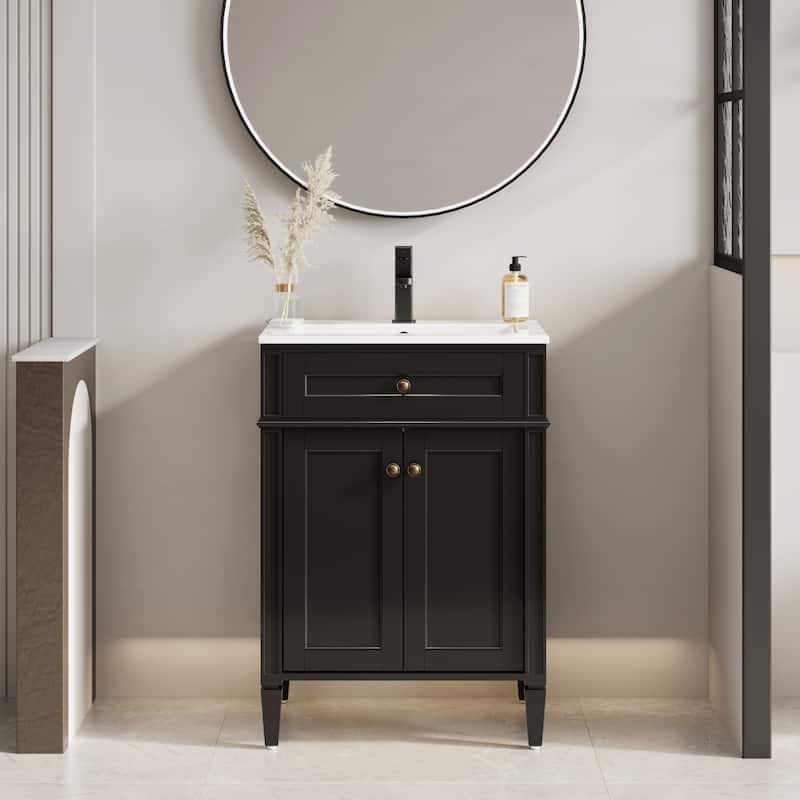 Retro Bathroom Vanity W/ Drop in Sink Combo Cabinet Set - 24 in - Black