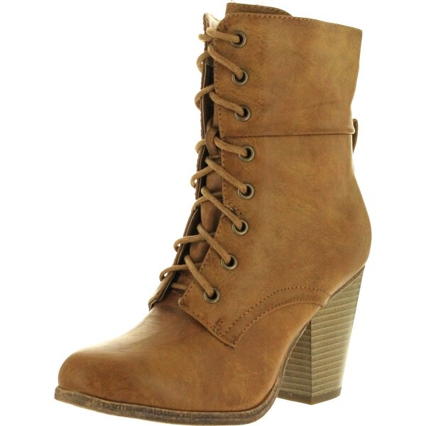Refresh Womens Laura-01 Sierra-01 Comfy Round Toe Lace Up Mid-Calf Chunky Heel Bootie